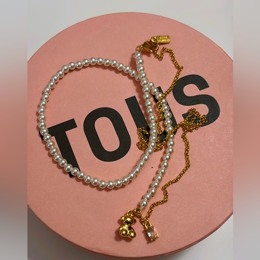 Tous bold bear Pearl Necklace with 18kt gold over silver plating 45cm